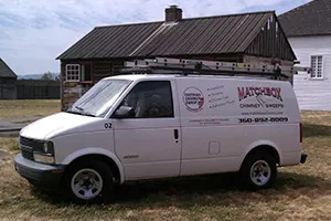 Matchbox Chimney Sweeps service truck in a Vancouver WA neighborhood